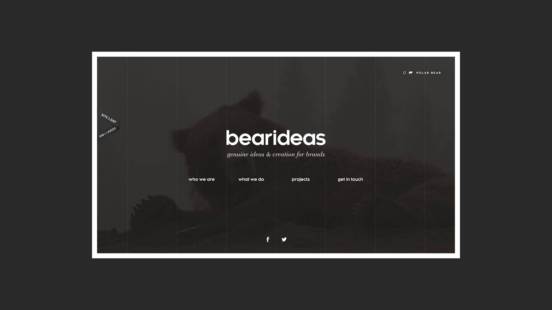 Ecran du menu du site de Bearideas