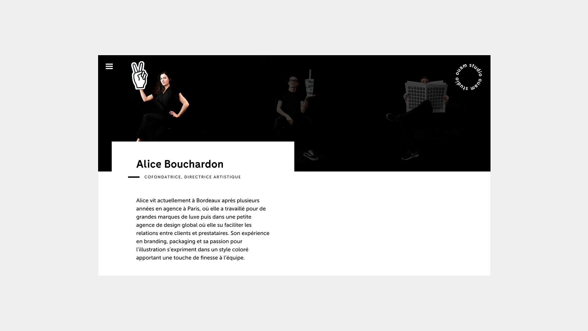Interface de l'équipe du site Studio OUAM
